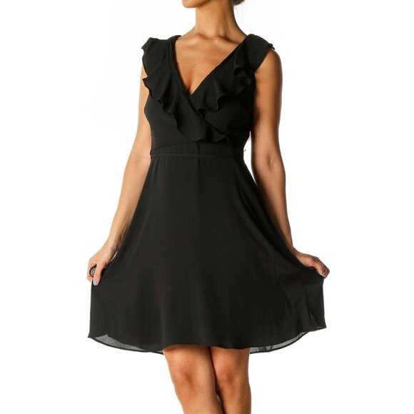 LOFT Black Solid Casual Fit & Flare Dress - Picture 3 of 3
